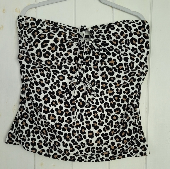 Michael Kors Khaki Leopard Logo Ring Shirred Bandeau Tankini Top - Picture 4 of 9